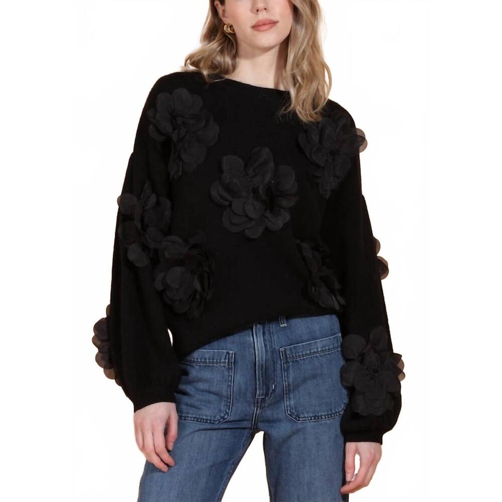 NEW JESSIE LIU round neck 3d applique sweater in black
